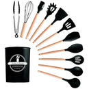 Kit C/12 Utensílios De Cozinha Silicone Cabo Madeira com Frete Grátis - Pague 3 x Sem Juros